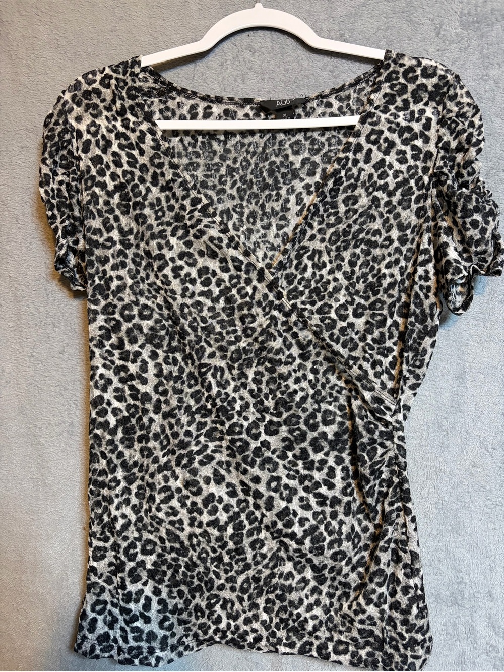 AGB Black & White Leopard Print Short Sleeve Wrap-Style Top